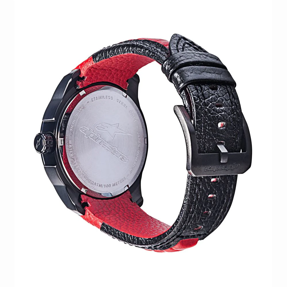 Tech Watch 3H Black Leather-Black/Red - Image 3
