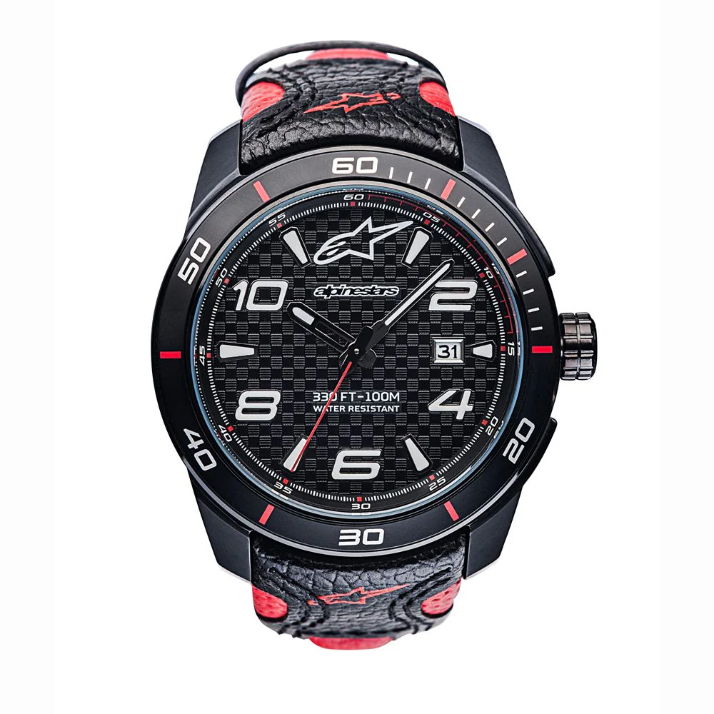 Tech Watch 3H Black Leather-Black/Red - Image 5
